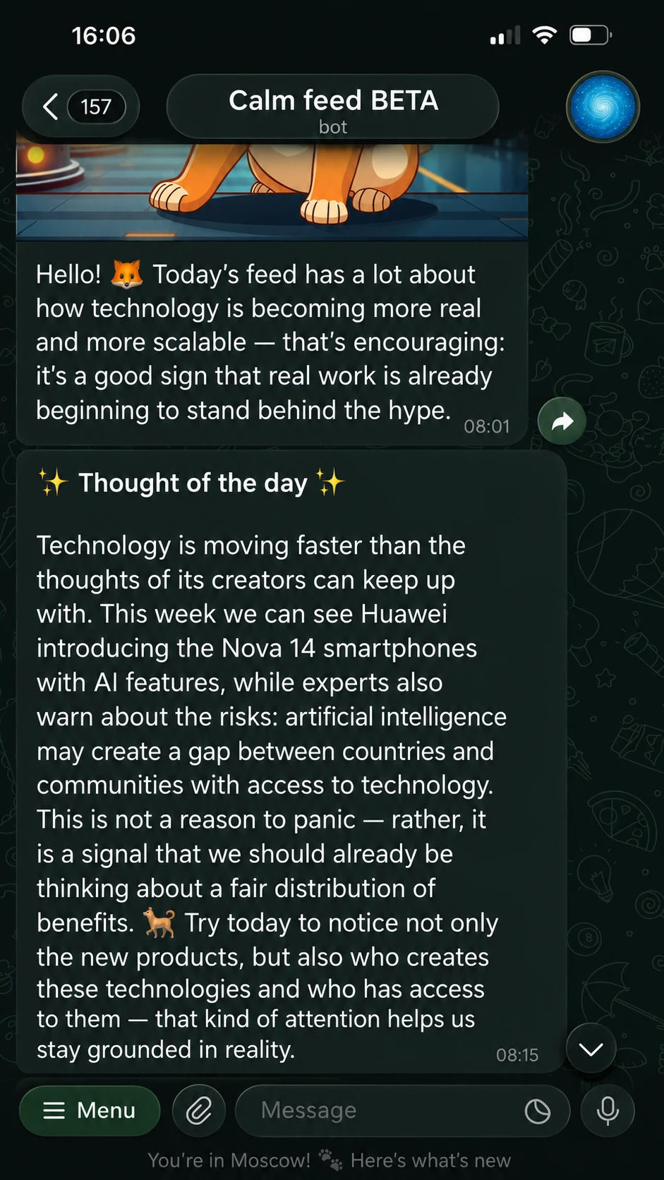 Пример дайджеста CalmFeed в Telegram